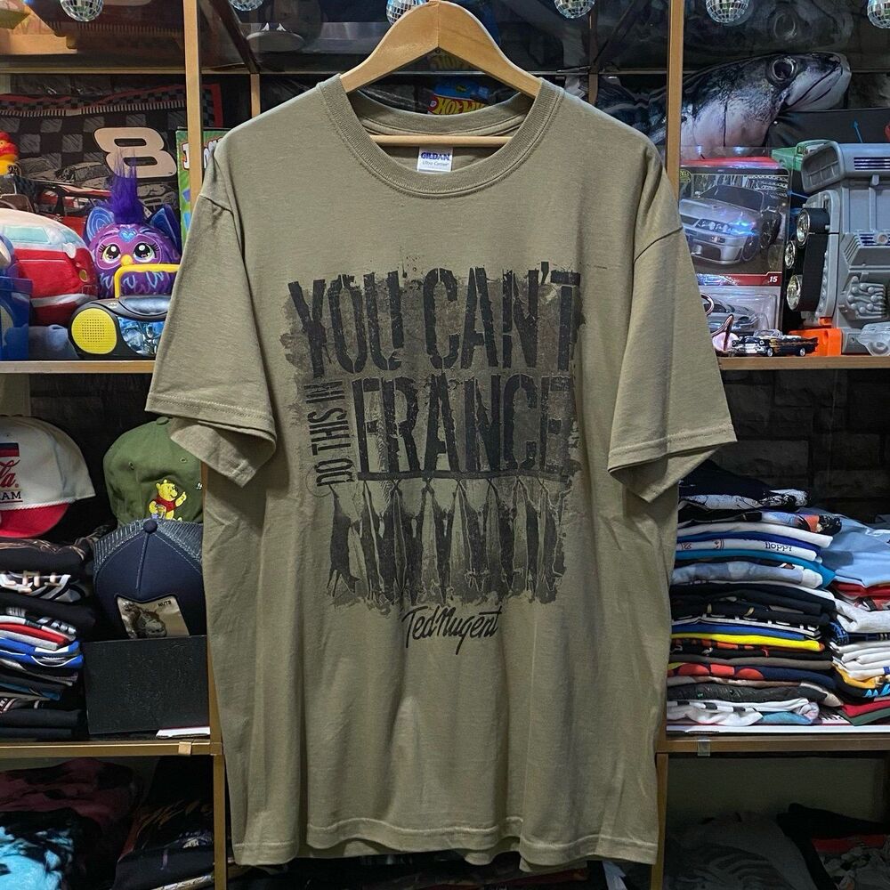 Ted Nugent You Can't Do This In France Hunting Graphic T-Shirt Olive Green Large
